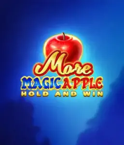 Enter the magical realm of the More Magic Apple slot game by 3 Oaks Gaming, highlighting a glistening red apple on a vivid blue background. This image portrays the magical theme of the game. Perfect for those enchanted by fairy-tale slots, the vibrant visuals and attractive design draw players into the game's magical world. 