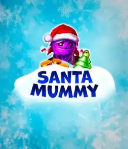  Behold the unique "Santa Mummy" slot game by Belatra, highlighting a mummified Santa dressed in festive holiday attire. This colorful image presents the mummy with a vivid purple hue, wearing a Santa hat, surrounded by snowy blue and frosty snowflakes. The game's title, "Santa Mummy," is boldly written in large, frost-like blue letters.